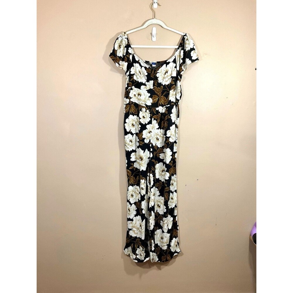 Old Navy Womens Flutter Sleeve Floral Jumpsuit M Black Cottage Party Whimsigoth
